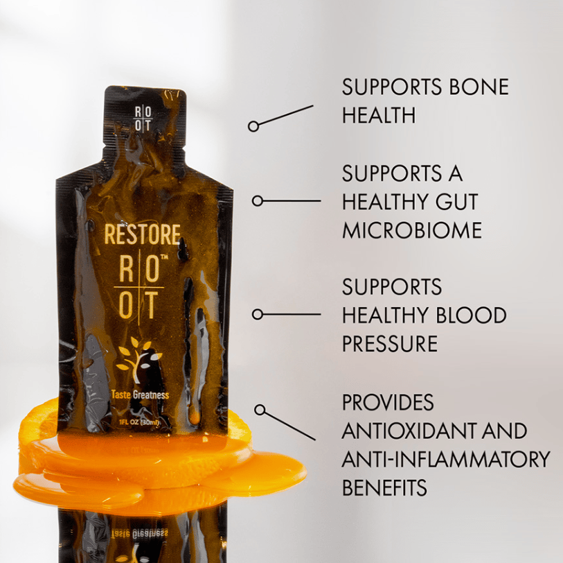 Root Restore: gut health, healthy blood pressure, and bone health.